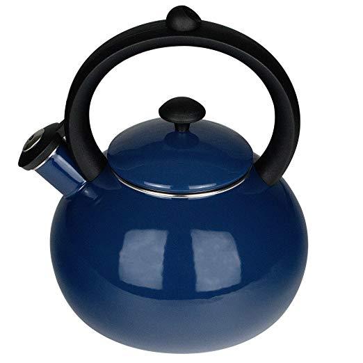 Porcelain Enameled Tea Kettles - Whistling Tea Kettle for Stovetop 2-Quart Teapots Navy Cobalt - Costa by AIDEA