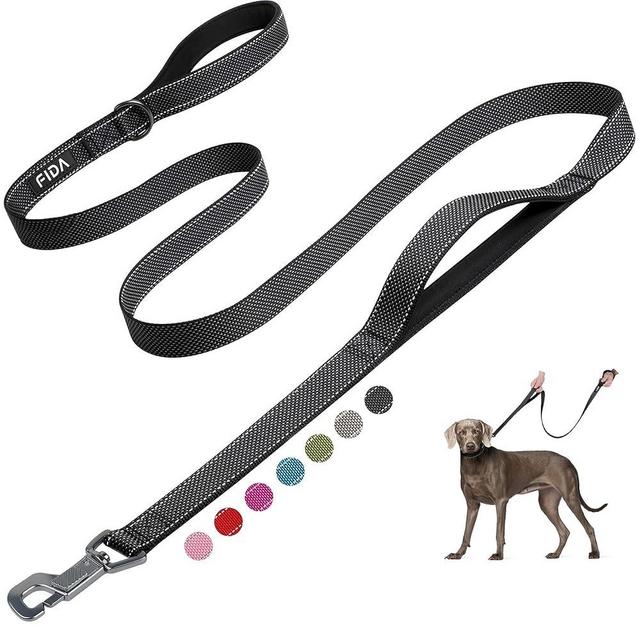 Fida 6 FT Heavy Duty Dog Leash with 2 Comfortable Padded Handles, Traffic Handle & Advanced Easy Snap Hook, Reflective Walking Lead for Large, Medium & Small Breed Dogs, Black