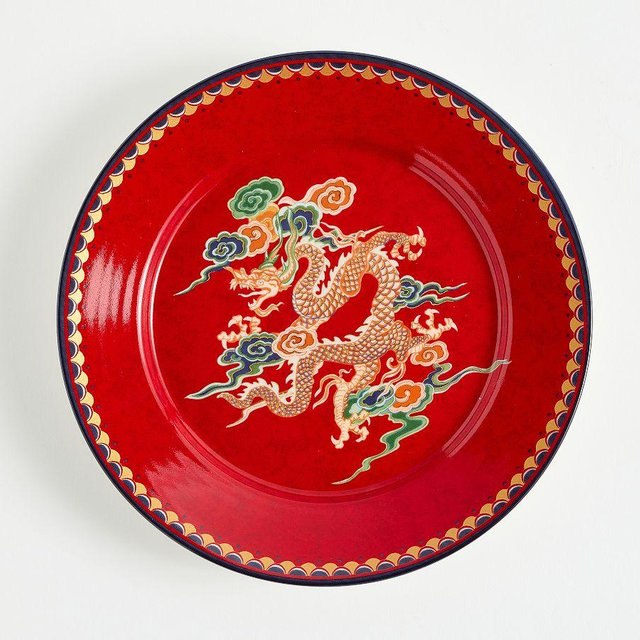 Lunar New Year Stoneware Salad Plates, Set of 4 - Red Multi