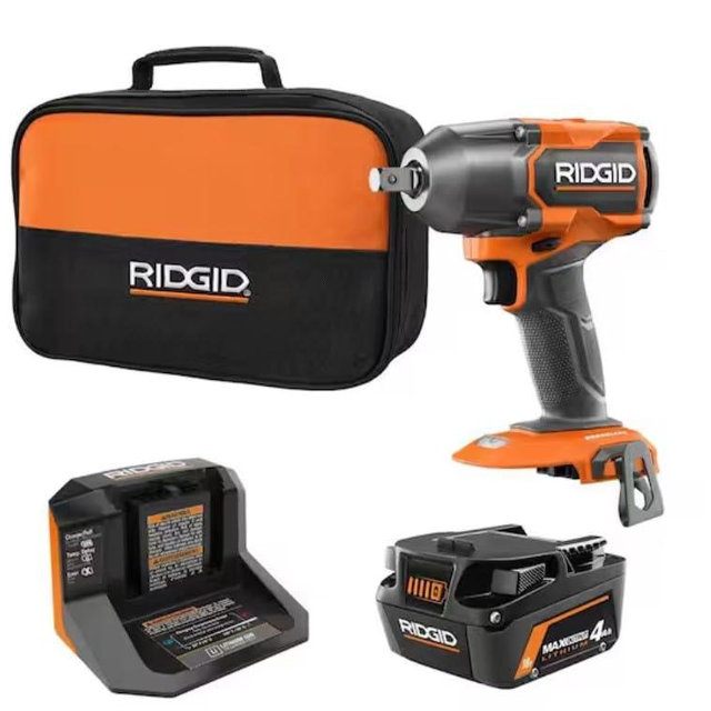 18V BRUSHLESS 4-Mode 1/2 in. MID-Torque Impact Wrench KIT with PIN Detent, 4.0 AH MAX OU
