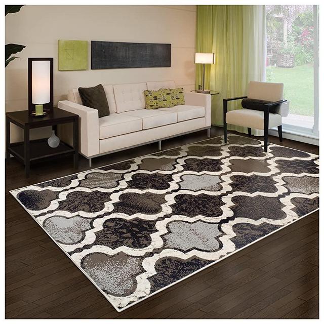 Superior Modern Viking Collection Area Rug, 8mm Pile Height with Jute Backing, Chic Textured Geometric Trellis Pattern, Anti-Static, Water-Repellent Rugs - Chocolate, 8' x 10' Rug