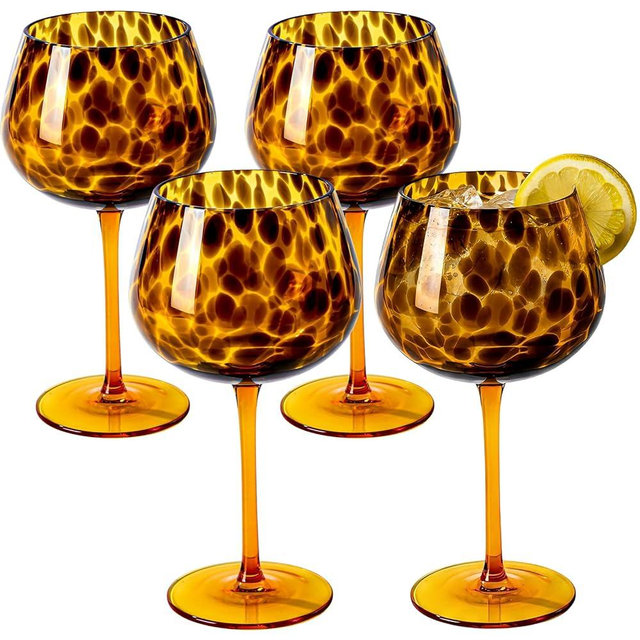 SIPBYSOP Tortoise Shell Wine Glasses Set of 4,Tortoise Shell Decor Glassware,Armber Brown Wine Glass,18oz,Durable, Lead-Free, Dishwasher Safe