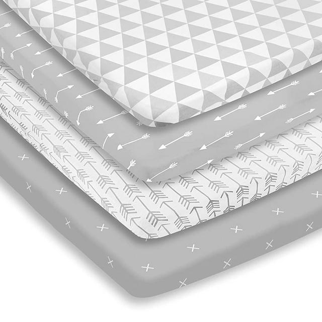 Pack n Play Sheets – Pack and Play Sheets 4 Pack – 100% Super Soft Jersey Knit Cotton Playard Mattress Sheets – Portable Playpen Sheet – Fitted Play Yard Mini Crib Sheets for Boy & Girl (24 x 38 x 5)