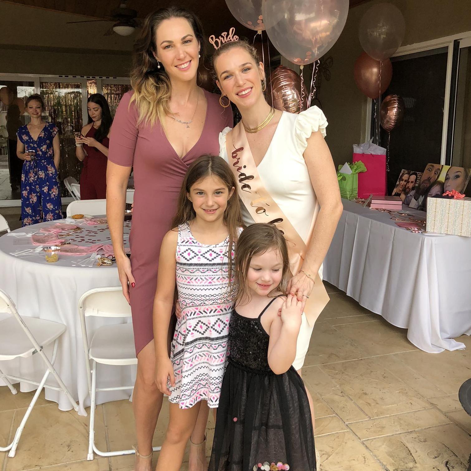 Casey, Kelsey, Maddy (Kelsey's niece/flower child), and Kaya (Kelsey+Steve's daughter/flower child) at Kelsey's Bridal Shower