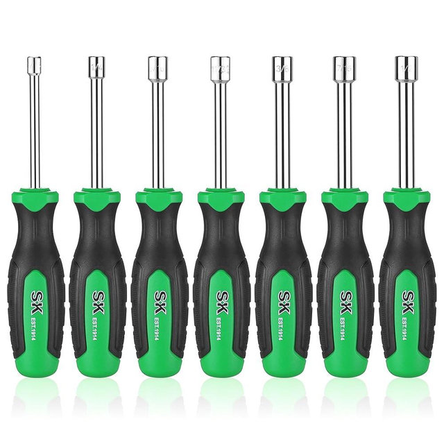 SK 7-Piece SAE Nut Driver Set, 3/16", 1/4", 5/16", 11/32", 3/8", 7/16", 1/2", Premium CR-V Construction, SureGrip Handle
