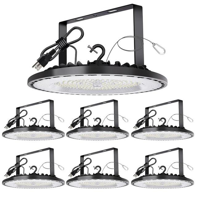 Aialun 6 Pack 200W UFO LED High Bay Lights, LED Shop Lights for Garage Warehouse Workshop Factory, Plug & Play with 5ft Cord, AC 100-265V, 28000LM (Eqv.600W HPS/MH), IP66 Waterproof, ETL Listed