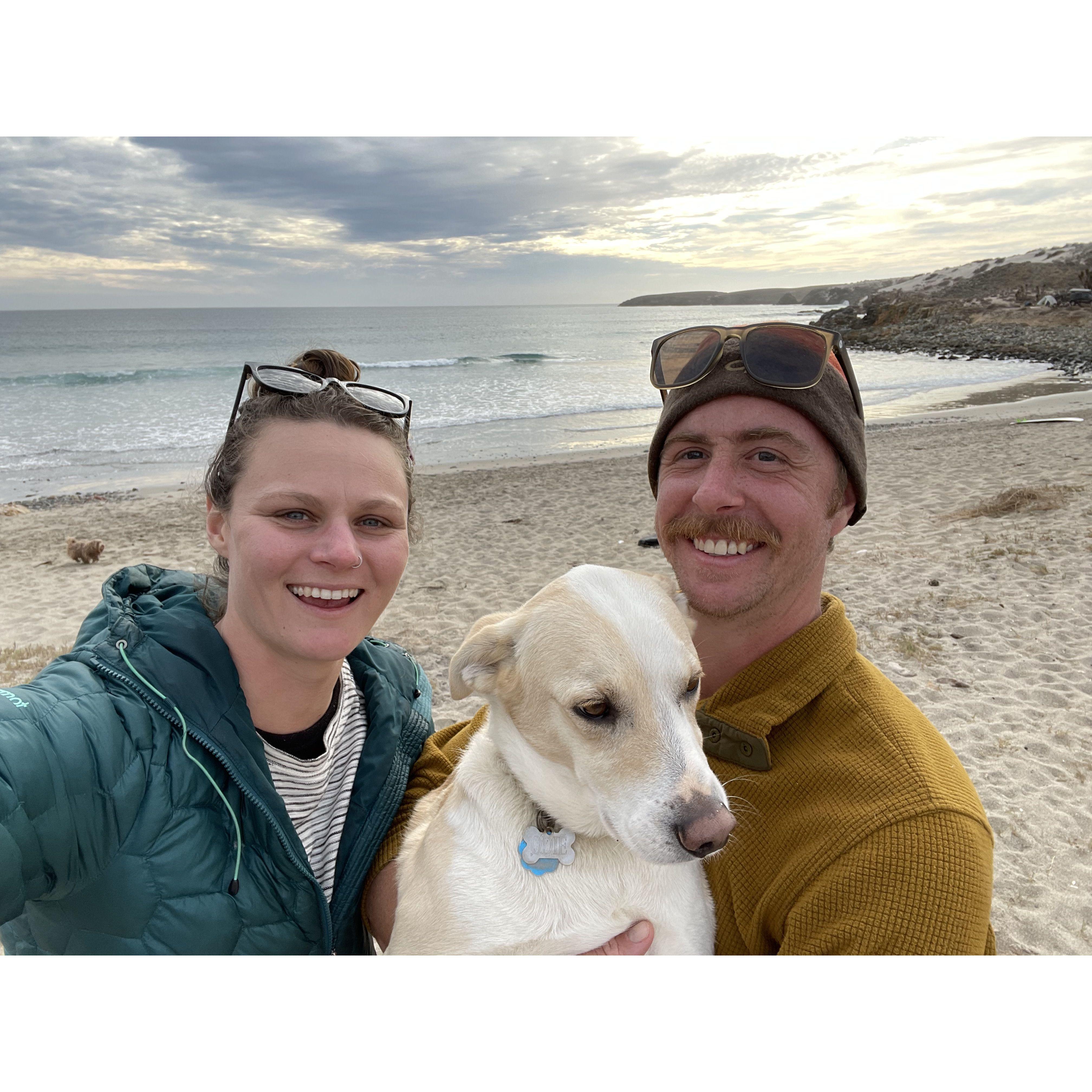 Winter 2021, Julie, Matt and Odie in one of our favorite spots, Baja Mexico.