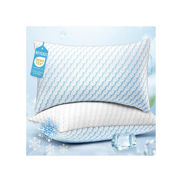 HEYCUZI Bed Pillows Queen Size for Sleeping - Cooling Down Alternative Breathable Soft Pillows Set of 2 for Side, Back, and Stomach Sleepers - Hotel Quality Fluffy Microfiber Fill Skin-Friendly