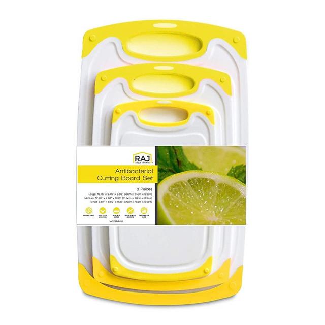 Raj Plastic Cutting Board Reversible Cutting board, Dishwasher Safe, Chopping Boards, Juice Groove, Large Handle, Non-Slip - Yellow