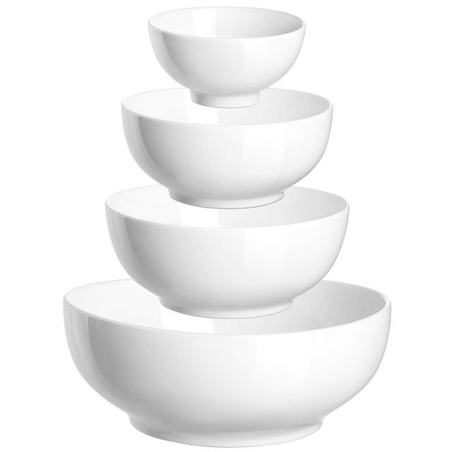 DOWAN Mixing Bowls, Porcelain Serving Bowls, Salad Bowl Set, 10/22/35/86 Ounces, White, Set of 4