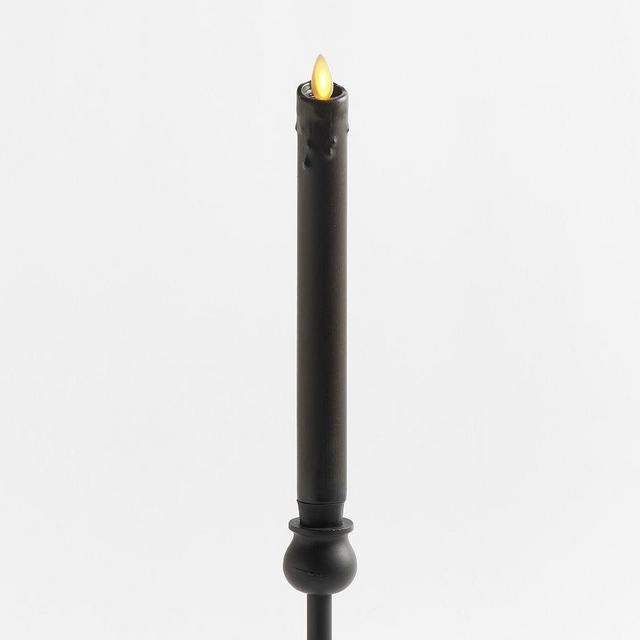 Premium Flickering Flameless Wax Taper Candle, 8" - Black Drip