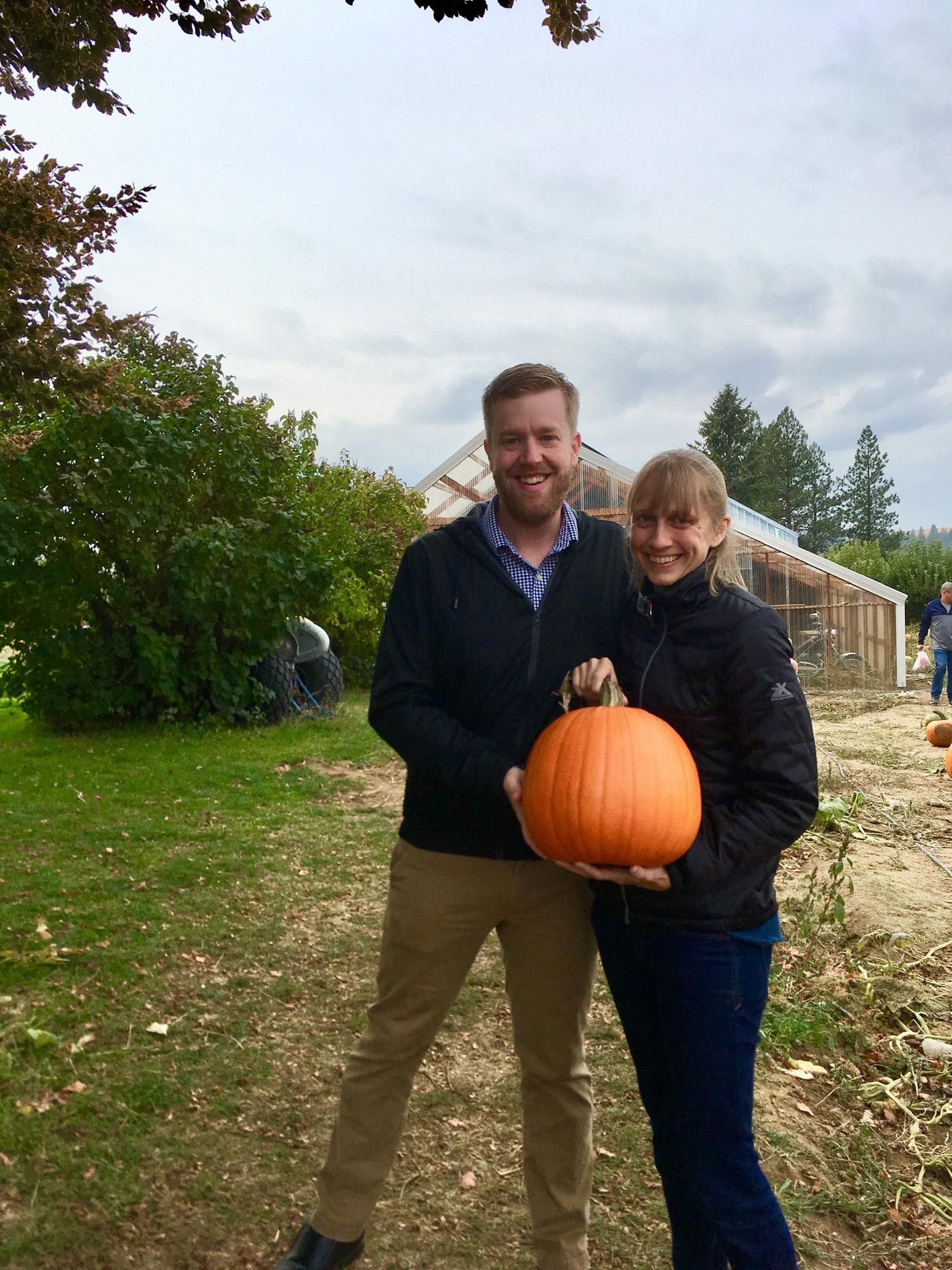 Anna's first pumpkin patch in Greenbluff, WA.