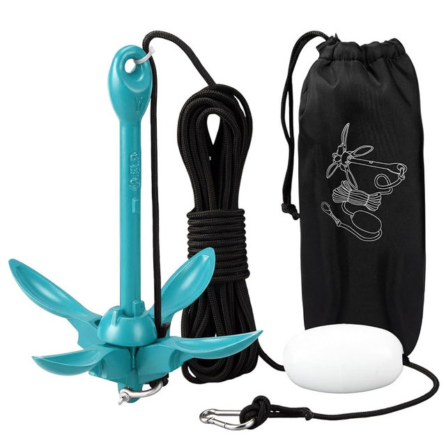 MorningRo 1 Pack 1.5/3.5 lb Marine Kayak Anchor Kit with 40ft Rope and Buoy Folding Grapnel Boat Anchor Kit Kayak Fishing Accessories for Small Boats, Canoe, SUP Paddle Boards