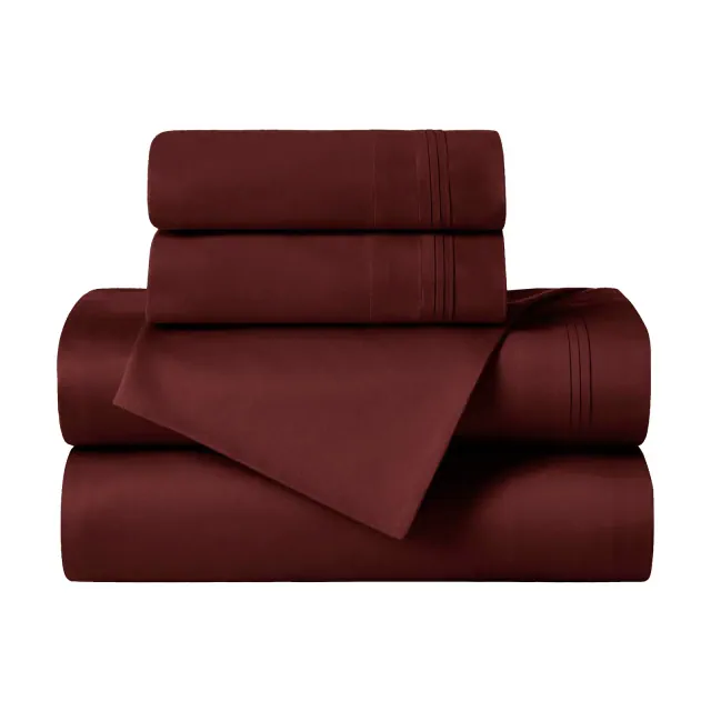 650 Thread Count Egyptian Cotton Sateen 4-Piece Deep Pocket Sheet Set Solid, Queen, Burgundy - Blue Nile Mills