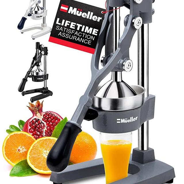 Mueller Professional Citrus Juicer - Manual Citrus Press and Orange Squeezer - Metal Lemon Squeezer - Premium Quality Heavy Duty Manual Orange Juicer and Lime Squeezer Press Stand, Gray