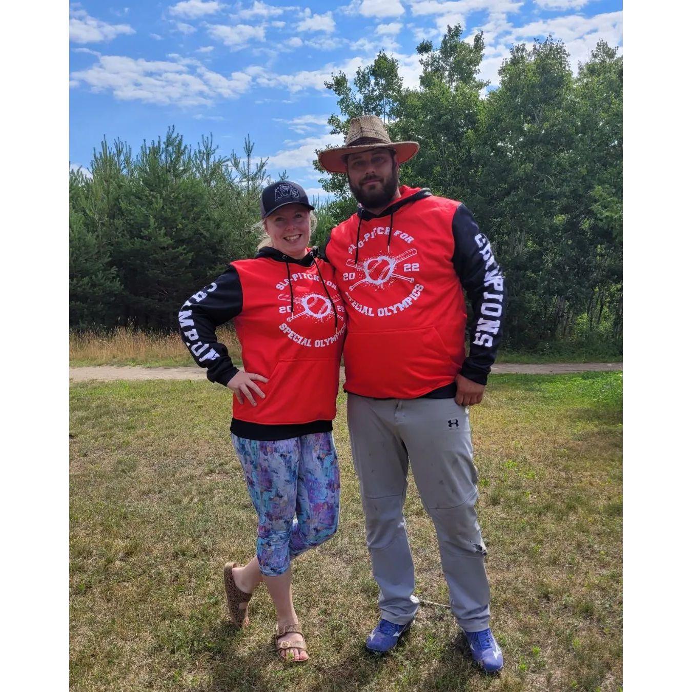 Twinning in our championship sweaters! Every year Tony and I partake in a tournament to support Special Olympians. We look forward to it every May!