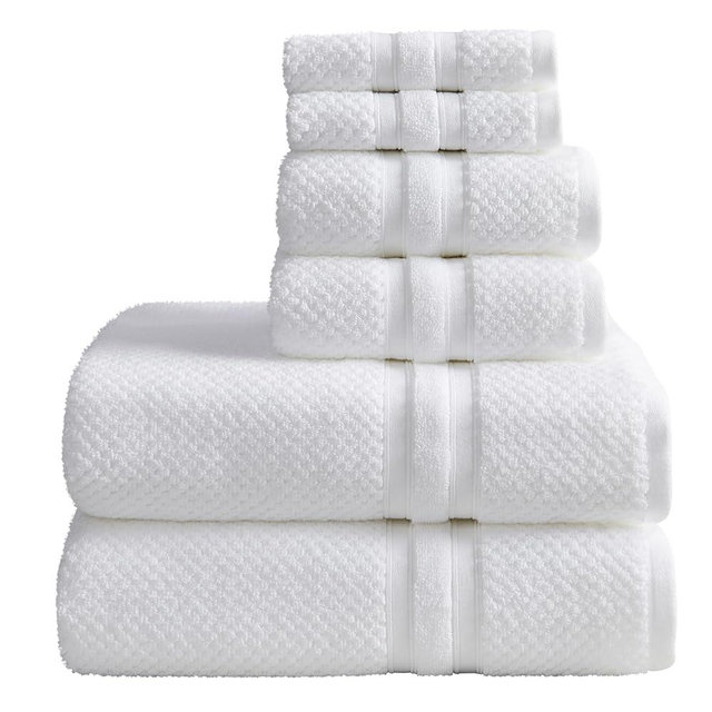 Springtree Home White Bath Towels Set of 6 | Popcorn Textured | 100% Combed Cotton | Absorbent Quick-Dry Towels for Bathroom | Oeko-TEX® Standard 100 Cotton | Poli Collection - Bright White
