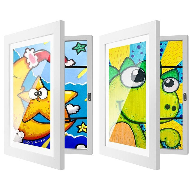 TOVERKAU 2 Pack Kids Artwork Frames Changeable 8.5x11 Inch Flip Frame for Kid Art, Kids' Picture Frames with Storage for School Drawing Projects Display, Toddler Art Frame Front Opening, White