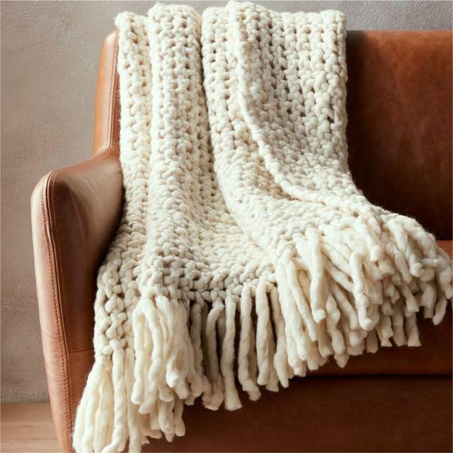 Overlook White Chunky Knit Throw Blanket