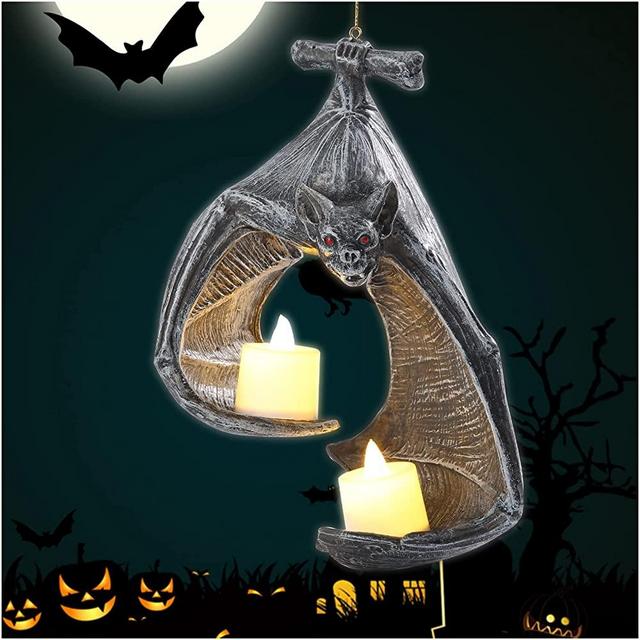 Baizongyang Bat Wall Tealight Holder,Gothic Bat Wall Sconce Candle Holder with Candles,Halloween Candlestick Hanging Decoration for Home Garden Party