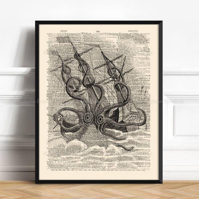 Giant Octopus Kraken, Book Lover Gift Art,...