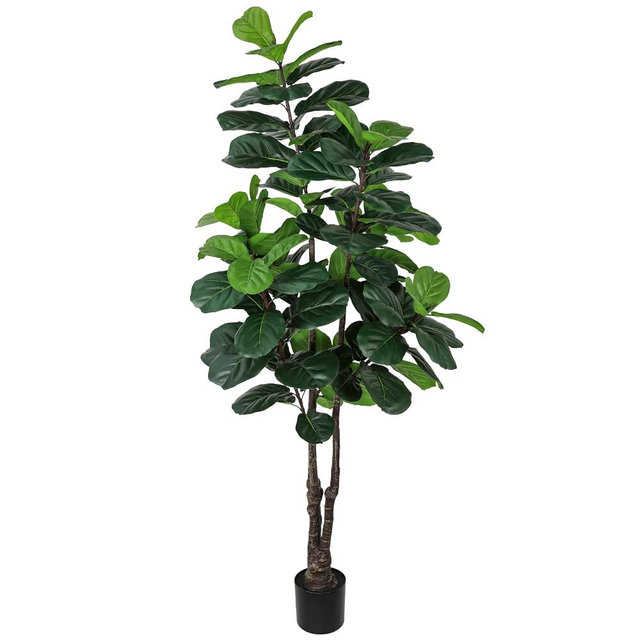 Fiddle Leaf Fig Tree Artificial Plants Indoor - 6ft Realistic Fake Plants Ficus Lyrata Trees, Faux Trees Indoor Floor Plant for Home Decor Living Room Office Christmas Housewarming Gifts