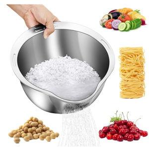 Rice Washer Strainer Bowl - 4-in-1 Washing Bowl for Quinoa, Stainless Steel Rinser With Side Drainers Small Colander for Cleaning Fruits, Vegetables, and Beans - Versatile Kitchen Tool