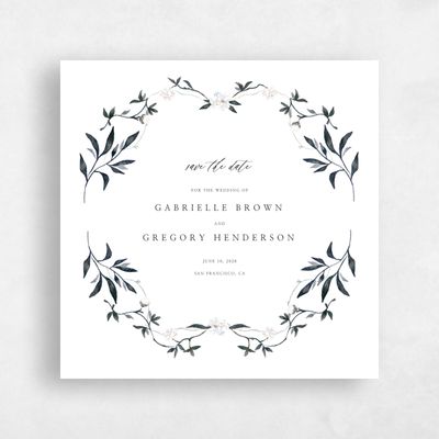 Ebony, White Wedding Save the Date - Verdure Square