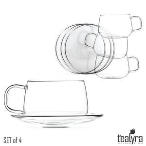 Tealyra - La Lune - Glasses - 10.1-ounce - Set of 4 - Clear and Lightweight Glass Tea and Coffee Cup with Saucer - 300ml