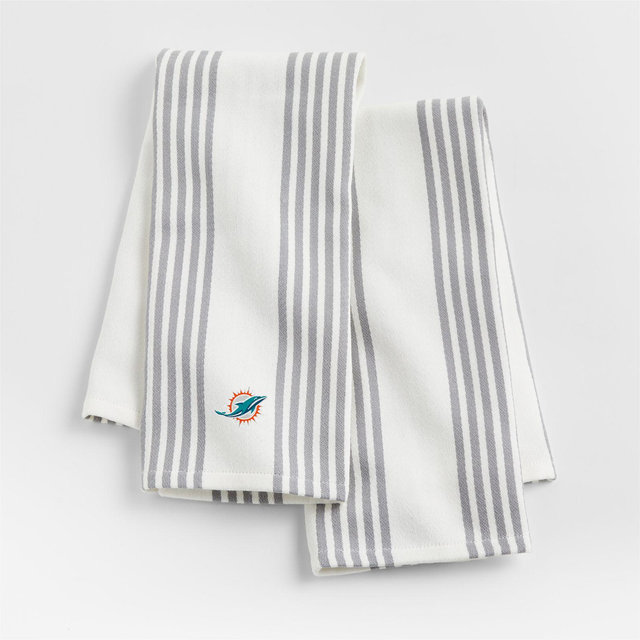 NFL Miami Dolphins Cuisine White with Grey Stripe Organic Cotton Dish Towels, Set of 2
