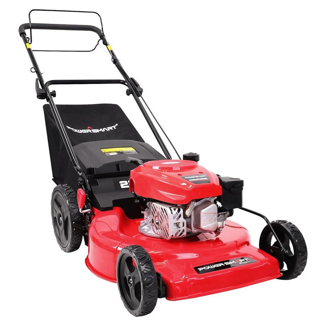 PowerSmart Self Propelled Gas Lawn Mower, 22 in. 170cc OHV Engine 2-in-1 Rear Wheel Drive, High Wheels, 6-Position Height Adjustment