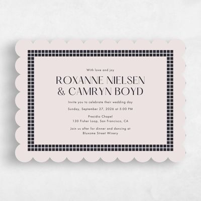Purple Scalloped Wedding Invitation - Redwood Landscape