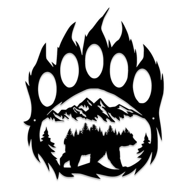 Metal Bear Decor, Bear Wall Art Decor, Rustic Cabin Hunting Bear Paw Decorations, Forest Wilderness Bear Wall Decor for Bathroom, Living Room, Bedroom, 14.5 x 11.8 inches, Black