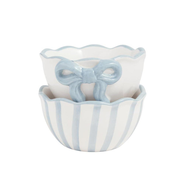 Mud Pie Ceramic Stripe and Blue Bow Ramekins