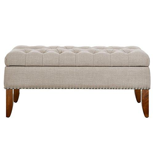 Pulaski Beige Hinged Top Button Tufted Storage Bed Bench Accent Seating, Brown