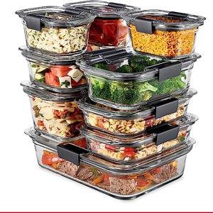Rubbermaid® Brilliance® Glass Food Storage Containers, Set of 9 Food Containers with Lids (18 Pieces Total), BPA Free and Leak Proof