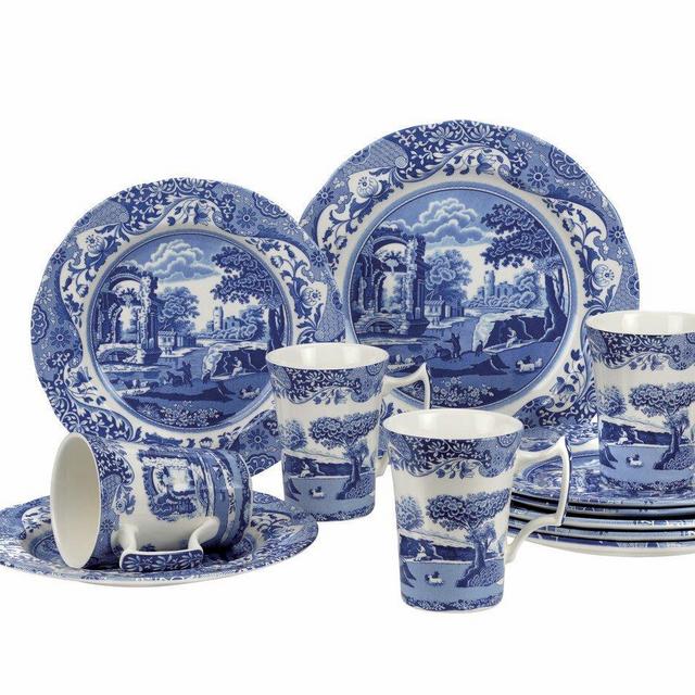 Blue Italian 12 Piece Fine Earthenware Dinnerware Set, Service for 4