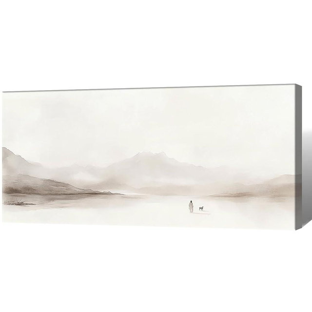 Minimalist Christ Posters Jesus Leaves The 99 Sheep Wall Art Beige Abstract Decor Vintage Jesus and Lamb Canvas Unique Christian Faith Aesthetic for Easter Prayer Living Room Decor 18x36ines Framed