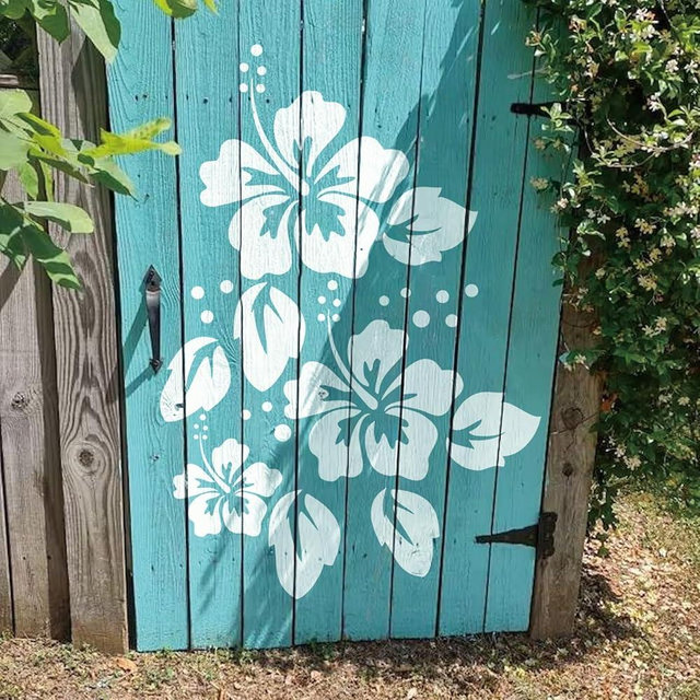 Large Flower Stencils Hibiscus Floral Stencils for Painting for Wood Garden Fence Wall Furniture Fabrics DIY Decor (6 Hibiscus)