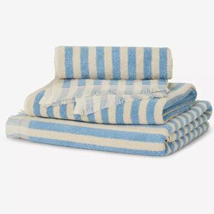 Piglet in Bed Pembroke Stripe Cotton Towel Collection Bath Towel - Blue