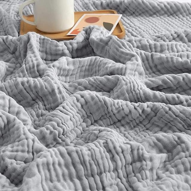 EMME Muslin Throw Blanket 100% Cotton Summer Throw Blankets for Couch 6-Layer Breathable Gauze Blanket All Season Soft and Lightweight Pre-Washed Cotton Blanket (Light Grey, 55"x75")