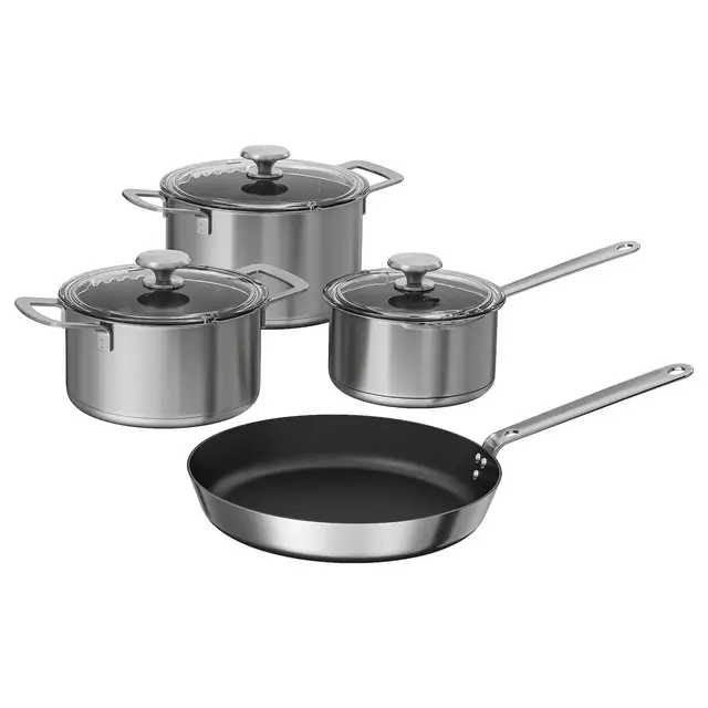 HEMKOMST 7-piece cookware set, stainless steel