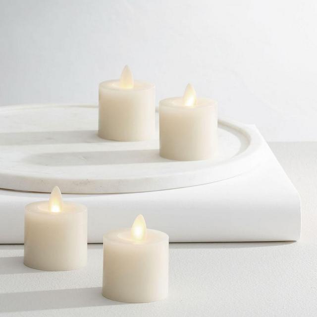 Premium Flickering Flameless Wax Votive Candle, Ivory - Set of 4