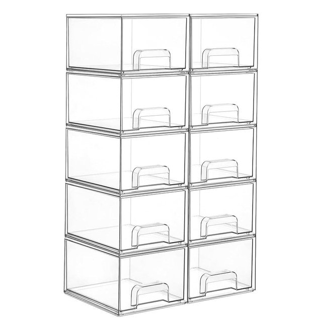 Vtopmart 10 Pack Clear Stackable Storage Drawers, 4.4'' Tall Acrylic Bathroom Makeup Organizer,Plastic Storage Bins For Vanity, Undersink, Kitchen Cabinets, Pantry, Home Organization