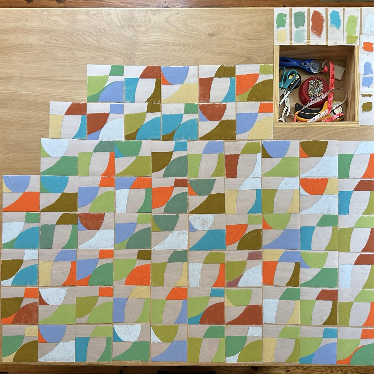 Process image from making our wedding invitations. Each invitation incorporates a unique hand-drawn pastel on mylar layer!