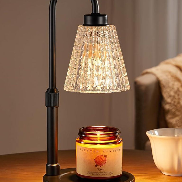 Innqoo Black Crystal Candle Warmer Lamp with Timer, Dimmable Candle Warmer for Jar Candles, Height Adjustable Wax Melts Warmer, Birthday Gifts for Women Mom, House Warming Gifts New Home Decor