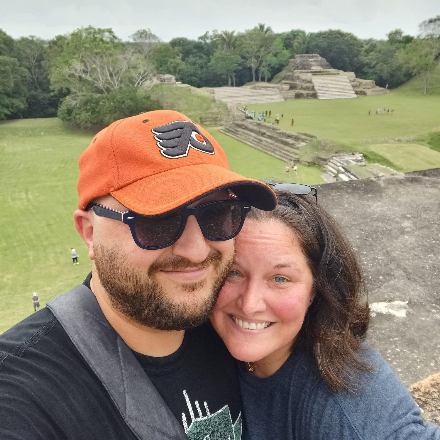 Justin and Amy atop Altun Ha temple ruin in Belize