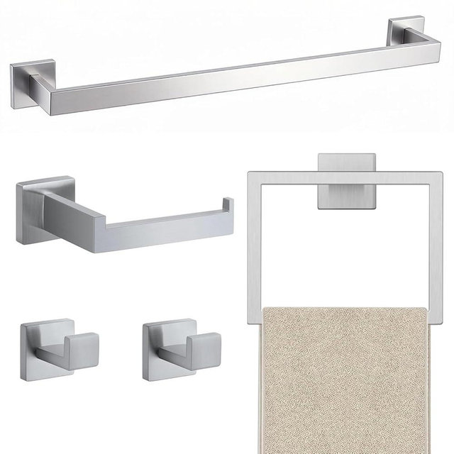 JOPOFI 5 Piece Bathroom Towel Bar Set - SUS304 Stainless Steel Bath Towel Holder, 23.6 Inch Towel Racks for Bathroom Wall Mounted, Bathroom Hardware Accessories Set - Brushed Nickel