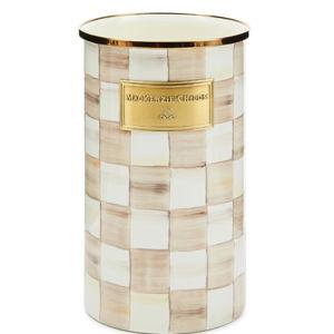 MACKENZIE-CHILDS Enamel Utensil Holder, Kitchen Utensil Holder for Countertop, Brown-and-White Mocha Check