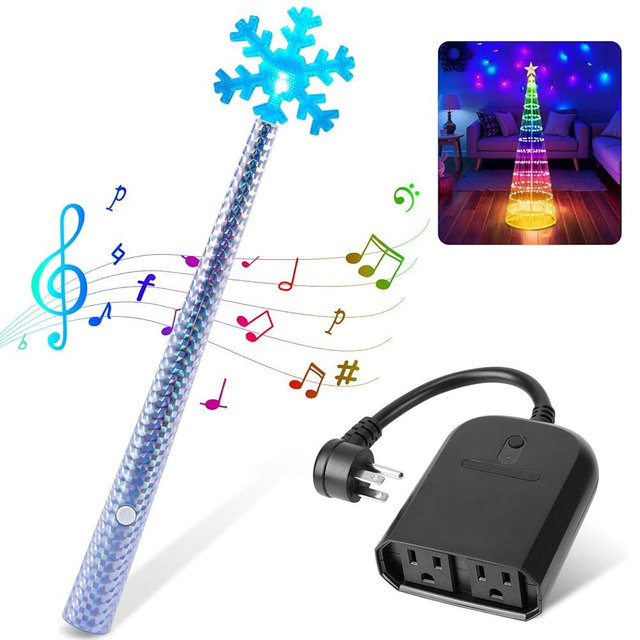 Wireless Remote Control Outlet, 2in1 Wireless Switch Magic Lights Wand for Christmas Tree Lights and Decoration Lights, Remote Switch Kit with Music, Ideas for Kids Friends Family